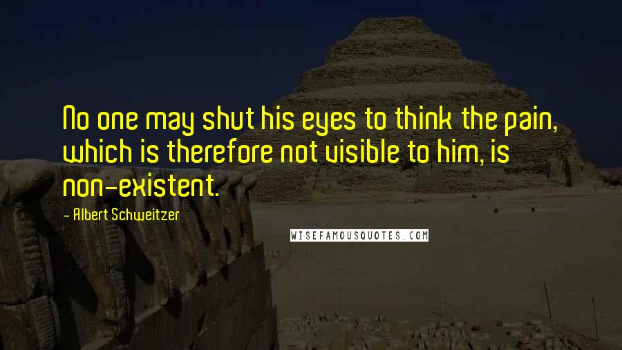 Albert Schweitzer Quotes: No one may shut his eyes to think the pain, which is therefore not visible to him, is non-existent.