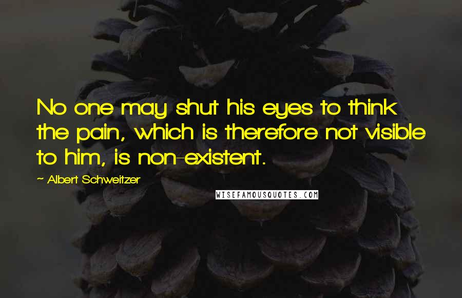 Albert Schweitzer Quotes: No one may shut his eyes to think the pain, which is therefore not visible to him, is non-existent.