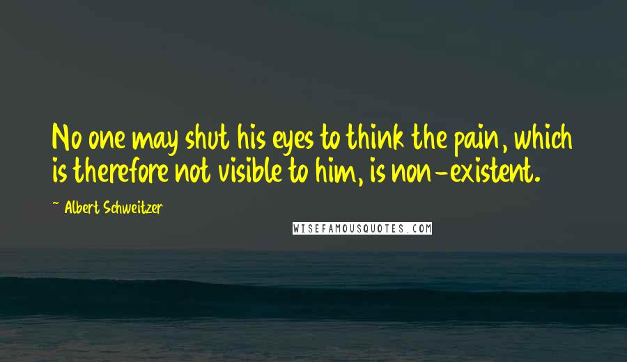 Albert Schweitzer Quotes: No one may shut his eyes to think the pain, which is therefore not visible to him, is non-existent.