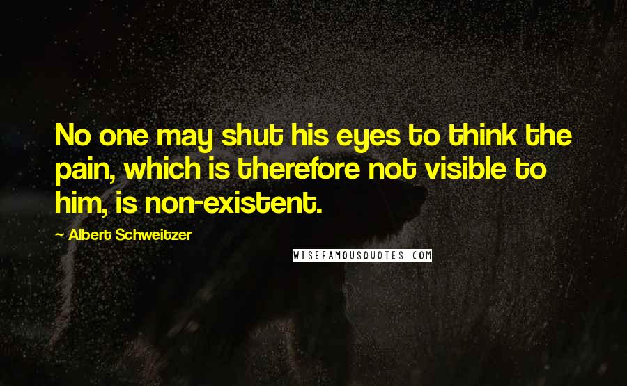 Albert Schweitzer Quotes: No one may shut his eyes to think the pain, which is therefore not visible to him, is non-existent.