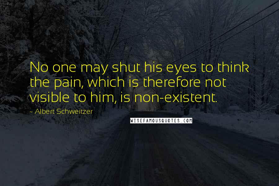 Albert Schweitzer Quotes: No one may shut his eyes to think the pain, which is therefore not visible to him, is non-existent.