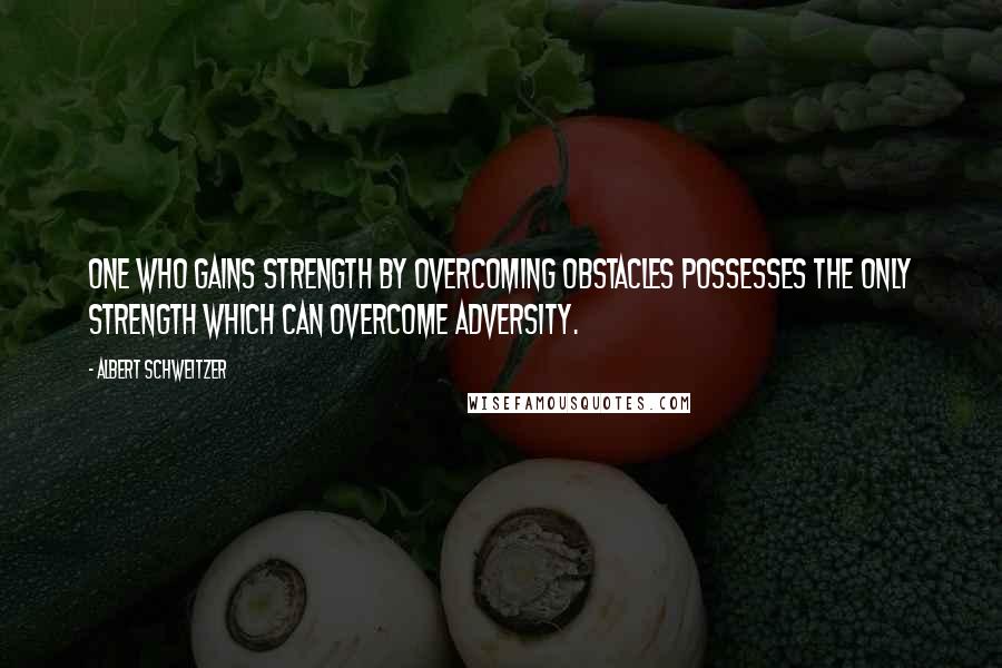 Albert Schweitzer Quotes: One who gains strength by overcoming obstacles possesses the only strength which can overcome adversity.