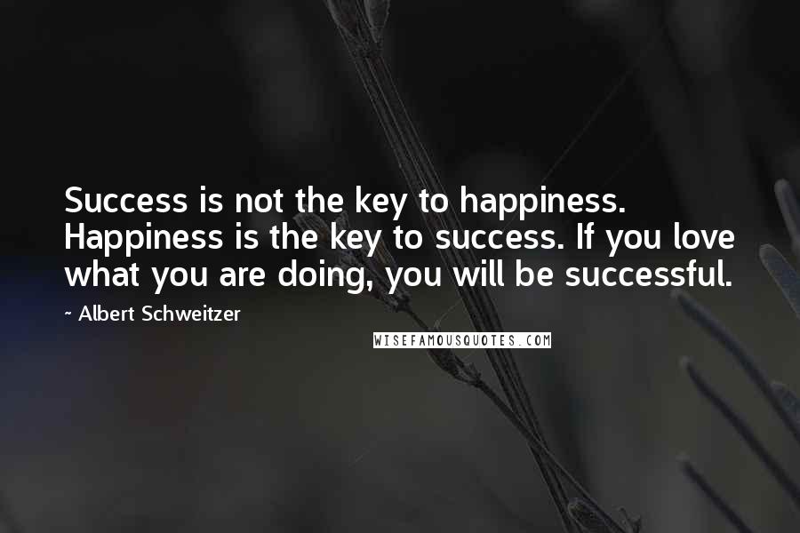 Albert Schweitzer Quotes: Success is not the key to happiness. Happiness is the key to success. If you love what you are doing, you will be successful.