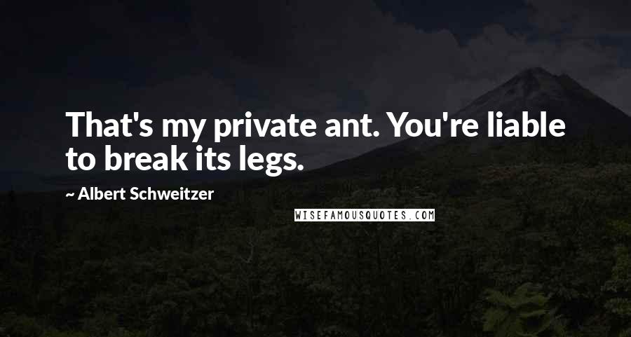 Albert Schweitzer Quotes: That's my private ant. You're liable to break its legs.