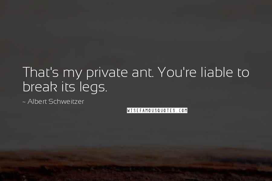 Albert Schweitzer Quotes: That's my private ant. You're liable to break its legs.