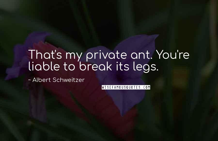 Albert Schweitzer Quotes: That's my private ant. You're liable to break its legs.