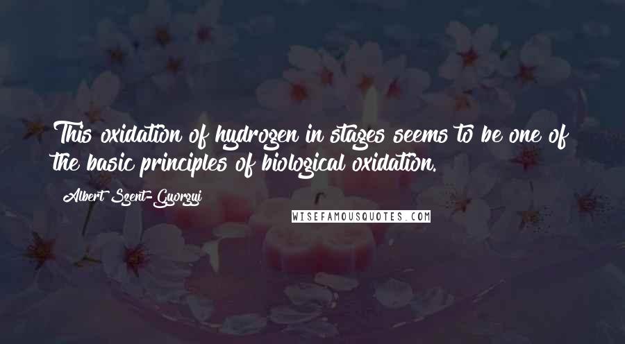 Albert Szent-Gyorgyi Quotes: This oxidation of hydrogen in stages seems to be one of the basic principles of biological oxidation.