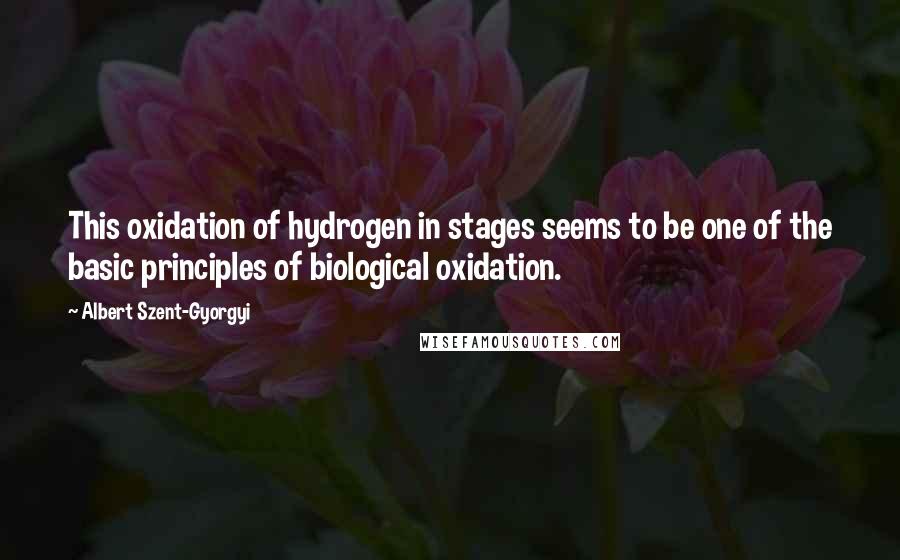 Albert Szent-Gyorgyi Quotes: This oxidation of hydrogen in stages seems to be one of the basic principles of biological oxidation.