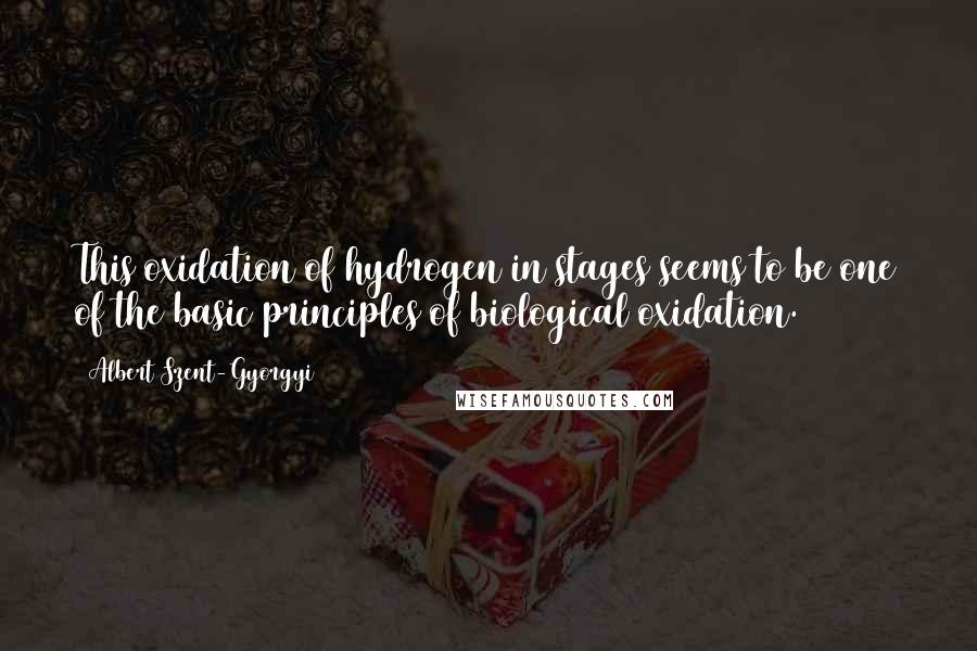 Albert Szent-Gyorgyi Quotes: This oxidation of hydrogen in stages seems to be one of the basic principles of biological oxidation.