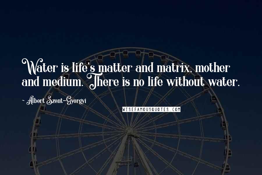 Albert Szent-Gyorgyi Quotes: Water is life's matter and matrix, mother and medium. There is no life without water.