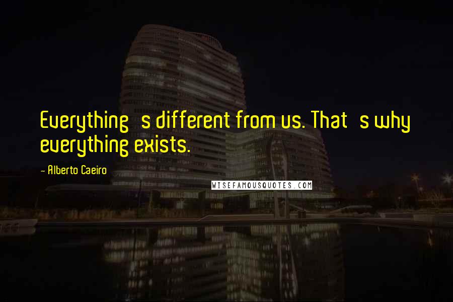Alberto Caeiro Quotes: Everything's different from us. That's why everything exists.