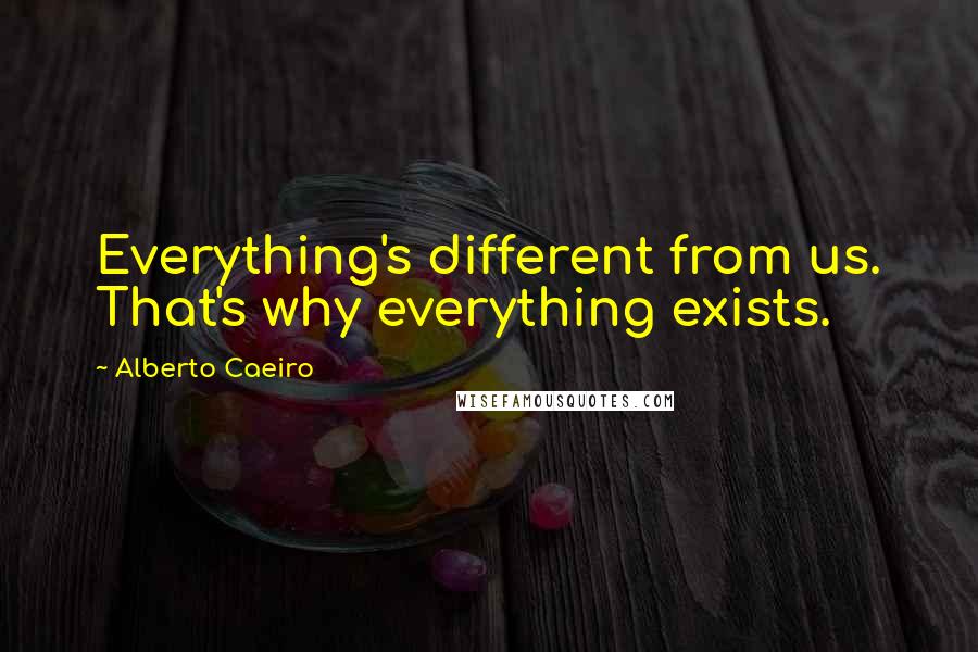 Alberto Caeiro Quotes: Everything's different from us. That's why everything exists.