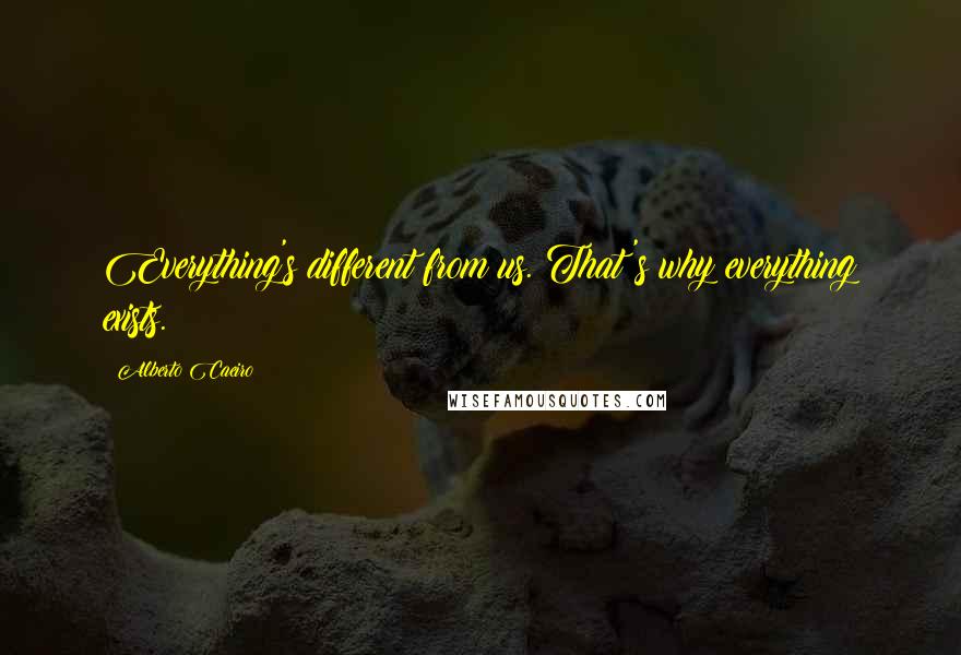 Alberto Caeiro Quotes: Everything's different from us. That's why everything exists.