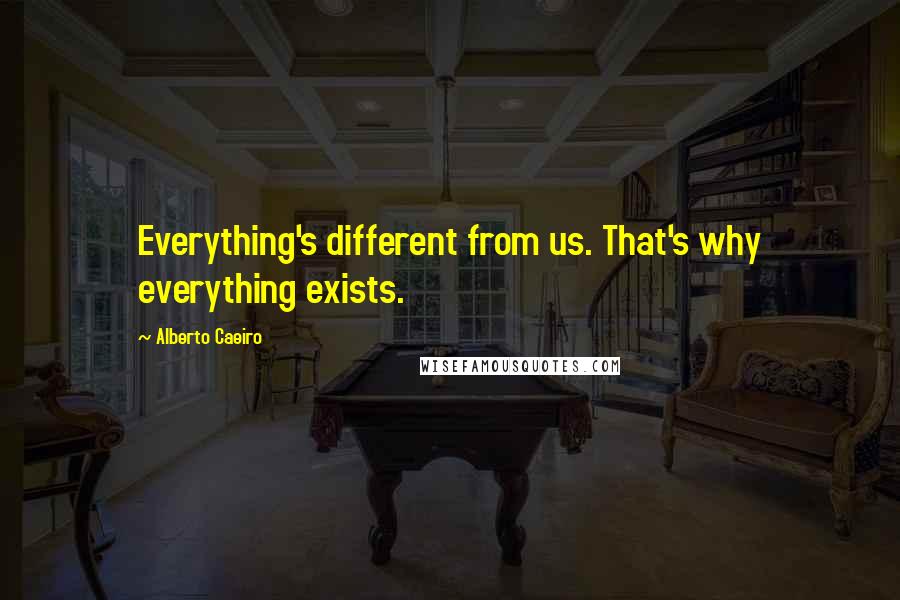 Alberto Caeiro Quotes: Everything's different from us. That's why everything exists.