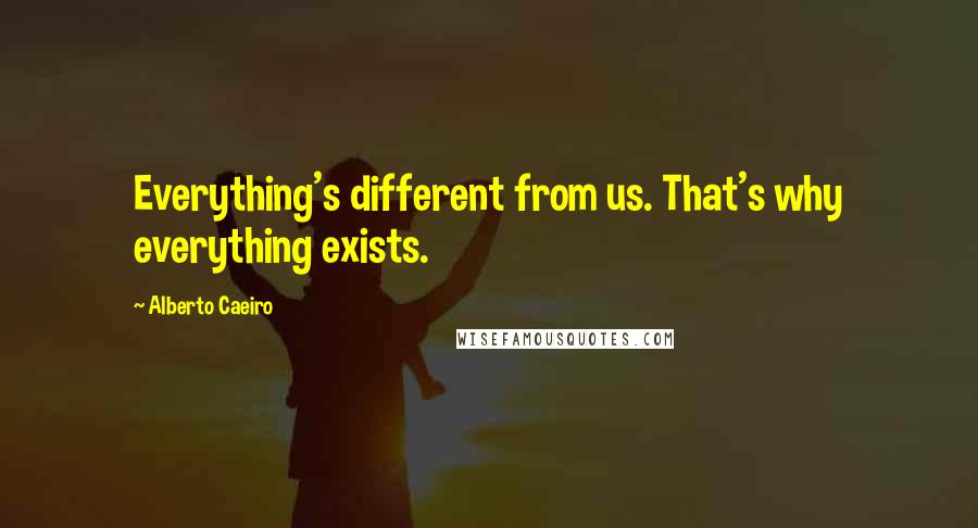 Alberto Caeiro Quotes: Everything's different from us. That's why everything exists.