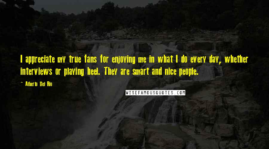 Alberto Del Rio Quotes: I appreciate my true fans for enjoying me in what I do every day, whether interviews or playing heel. They are smart and nice people.