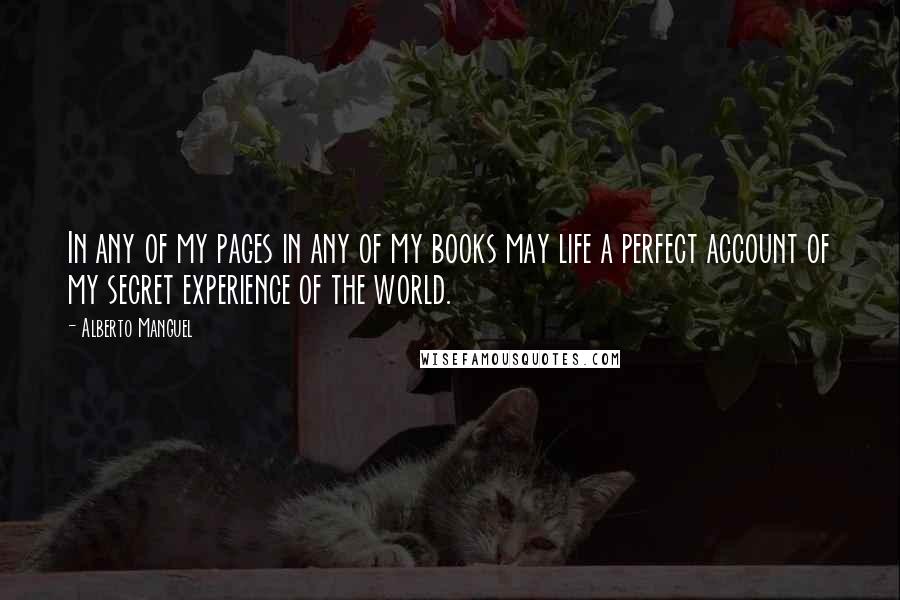 Alberto Manguel Quotes: In any of my pages in any of my books may life a perfect account of my secret experience of the world.