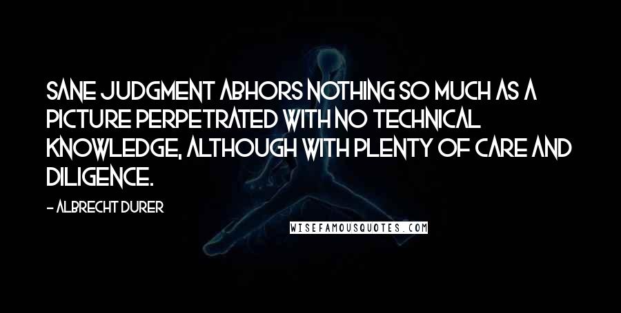 Albrecht Durer Quotes: Sane judgment abhors nothing so much as a picture perpetrated with no technical knowledge, although with plenty of care and diligence.