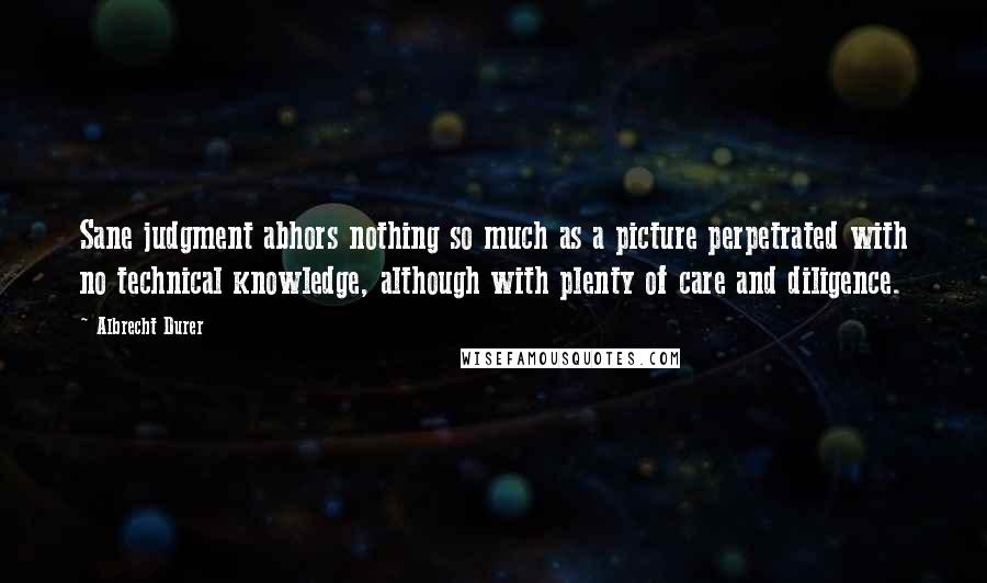 Albrecht Durer Quotes: Sane judgment abhors nothing so much as a picture perpetrated with no technical knowledge, although with plenty of care and diligence.