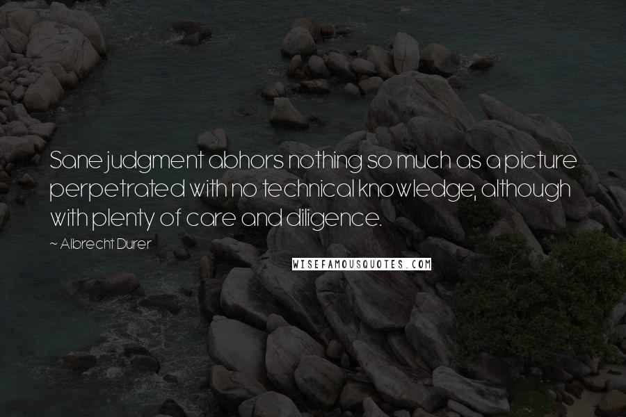 Albrecht Durer Quotes: Sane judgment abhors nothing so much as a picture perpetrated with no technical knowledge, although with plenty of care and diligence.