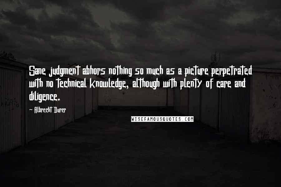 Albrecht Durer Quotes: Sane judgment abhors nothing so much as a picture perpetrated with no technical knowledge, although with plenty of care and diligence.