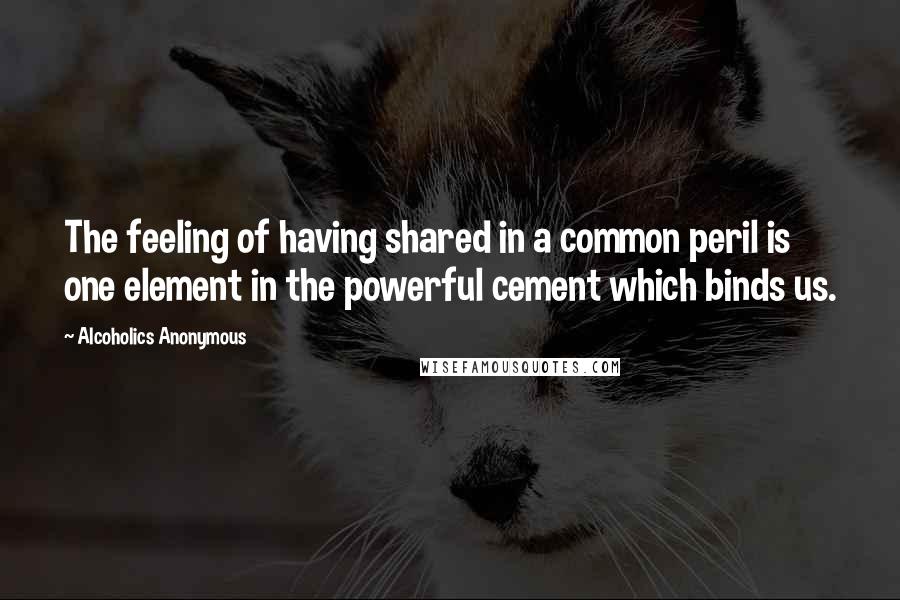 Alcoholics Anonymous Quotes: The feeling of having shared in a common peril is one element in the powerful cement which binds us.