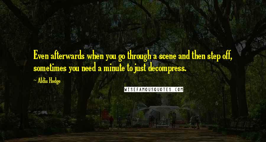 Aldis Hodge Quotes: Even afterwards when you go through a scene and then step off, sometimes you need a minute to just decompress.