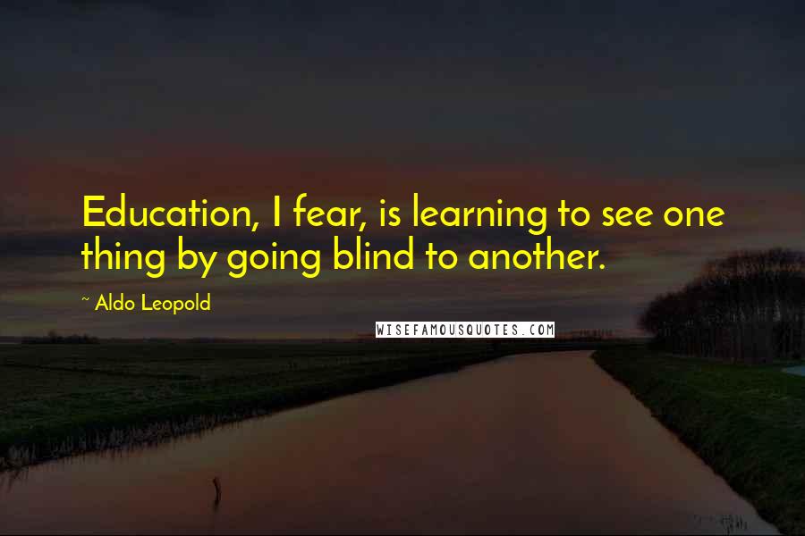 Aldo Leopold Quotes: Education, I fear, is learning to see one thing by going blind to another.