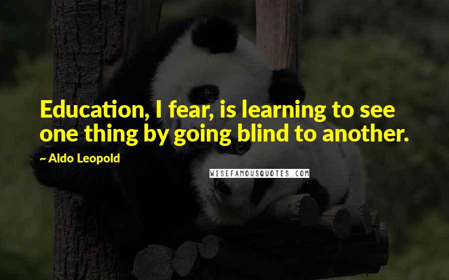 Aldo Leopold Quotes: Education, I fear, is learning to see one thing by going blind to another.