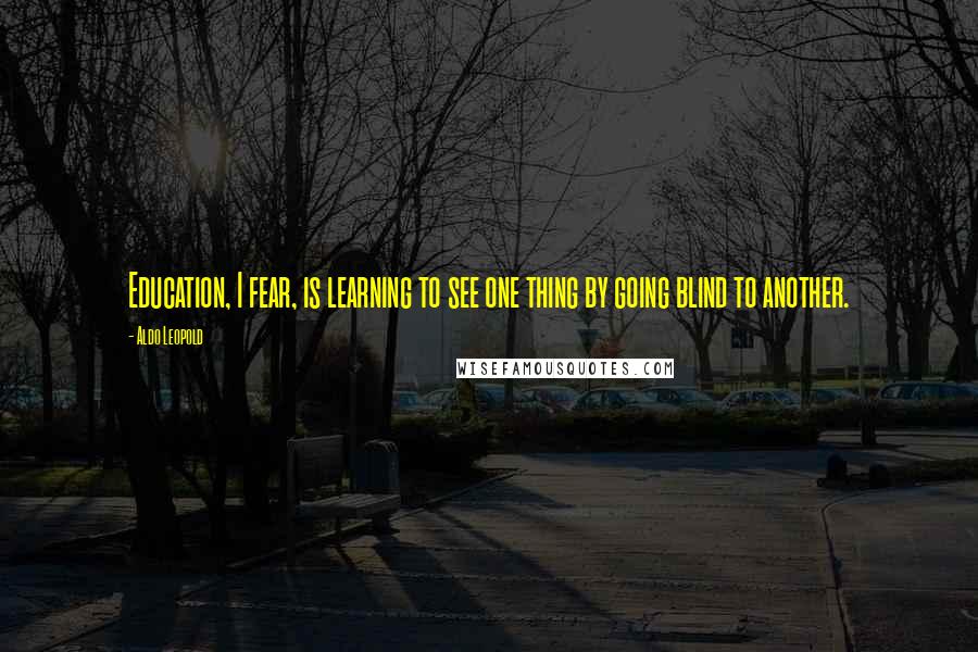 Aldo Leopold Quotes: Education, I fear, is learning to see one thing by going blind to another.