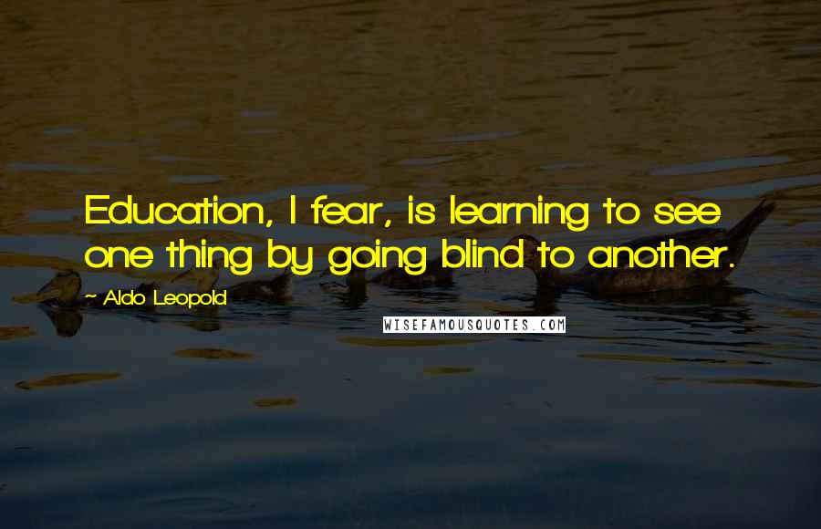 Aldo Leopold Quotes: Education, I fear, is learning to see one thing by going blind to another.