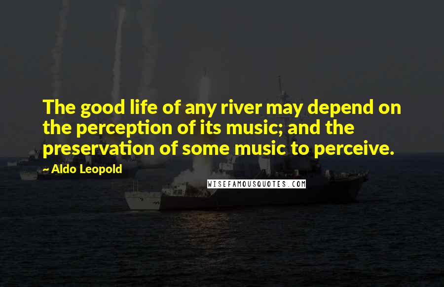 Aldo Leopold Quotes: The good life of any river may depend on the perception of its music; and the preservation of some music to perceive.