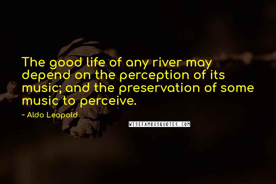 Aldo Leopold Quotes: The good life of any river may depend on the perception of its music; and the preservation of some music to perceive.