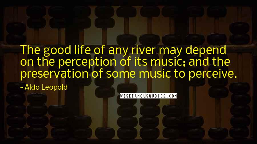 Aldo Leopold Quotes: The good life of any river may depend on the perception of its music; and the preservation of some music to perceive.