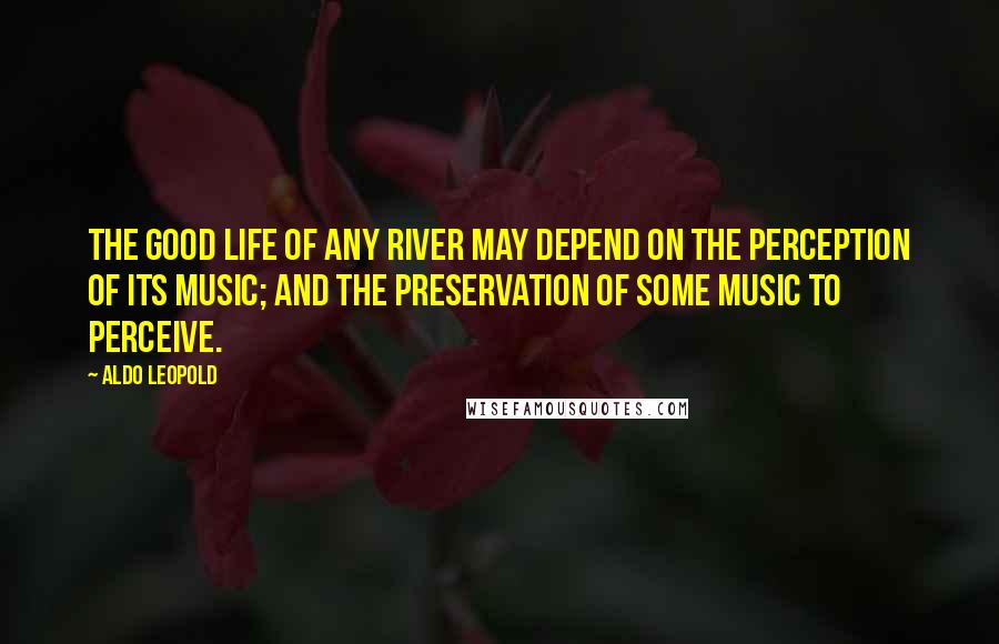 Aldo Leopold Quotes: The good life of any river may depend on the perception of its music; and the preservation of some music to perceive.