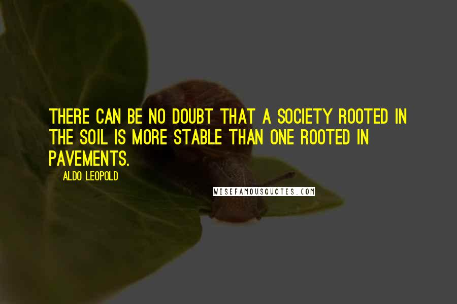 Aldo Leopold Quotes: There can be no doubt that a society rooted in the soil is more stable than one rooted in pavements.