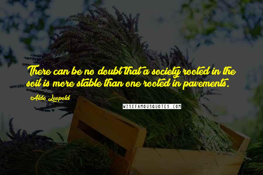 Aldo Leopold Quotes: There can be no doubt that a society rooted in the soil is more stable than one rooted in pavements.