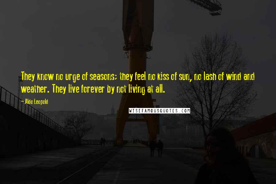 Aldo Leopold Quotes: They know no urge of seasons; they feel no kiss of sun, no lash of wind and weather. They live forever by not living at all.