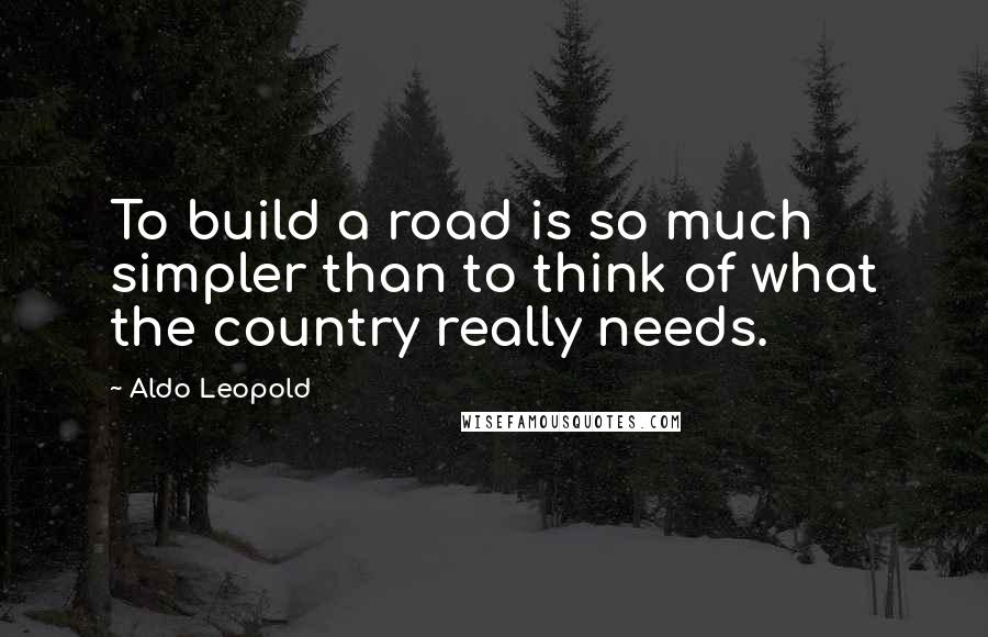 Aldo Leopold Quotes: To build a road is so much simpler than to think of what the country really needs.