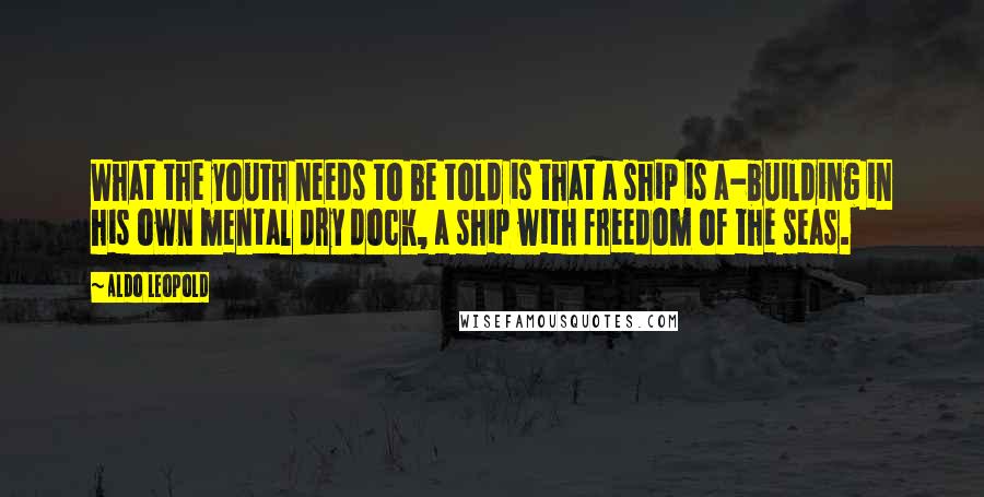 Aldo Leopold Quotes: What the youth needs to be told is that a ship is a-building in his own mental dry dock, a ship with freedom of the seas.