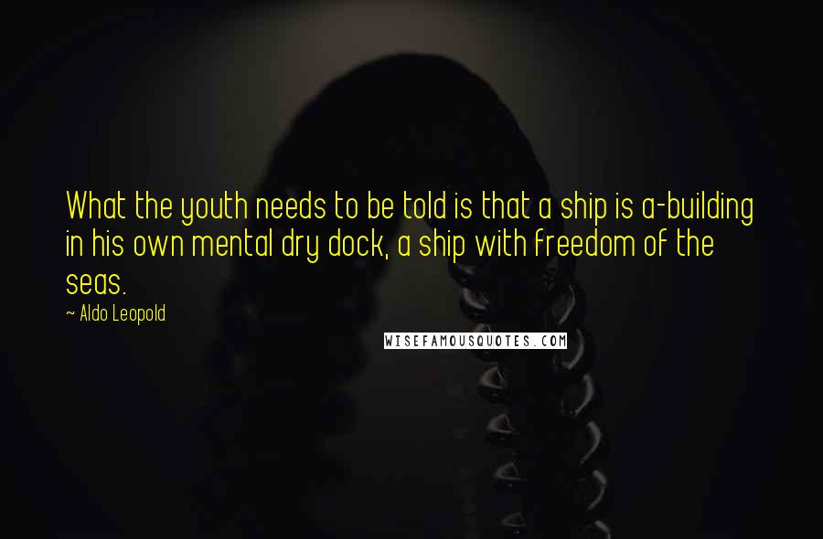 Aldo Leopold Quotes: What the youth needs to be told is that a ship is a-building in his own mental dry dock, a ship with freedom of the seas.