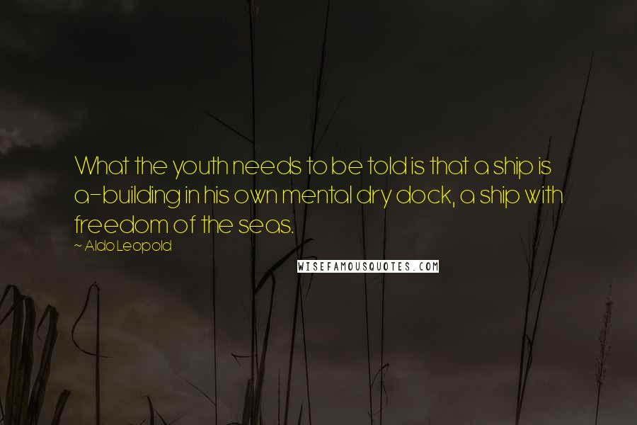 Aldo Leopold Quotes: What the youth needs to be told is that a ship is a-building in his own mental dry dock, a ship with freedom of the seas.