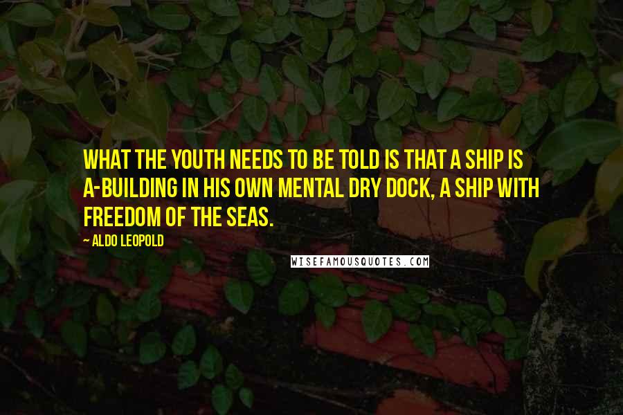 Aldo Leopold Quotes: What the youth needs to be told is that a ship is a-building in his own mental dry dock, a ship with freedom of the seas.