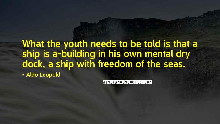 Aldo Leopold Quotes: What the youth needs to be told is that a ship is a-building in his own mental dry dock, a ship with freedom of the seas.