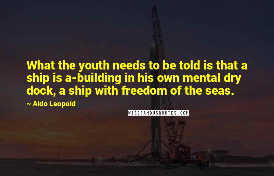 Aldo Leopold Quotes: What the youth needs to be told is that a ship is a-building in his own mental dry dock, a ship with freedom of the seas.