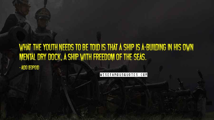 Aldo Leopold Quotes: What the youth needs to be told is that a ship is a-building in his own mental dry dock, a ship with freedom of the seas.