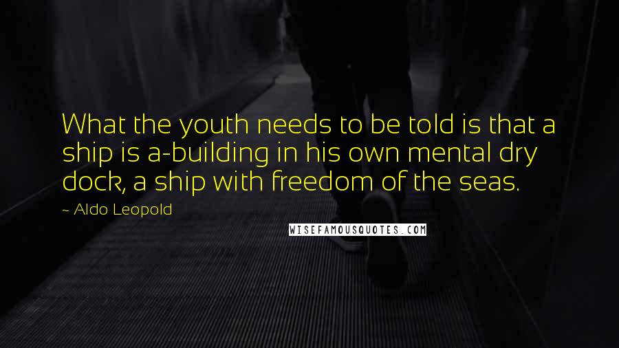 Aldo Leopold Quotes: What the youth needs to be told is that a ship is a-building in his own mental dry dock, a ship with freedom of the seas.