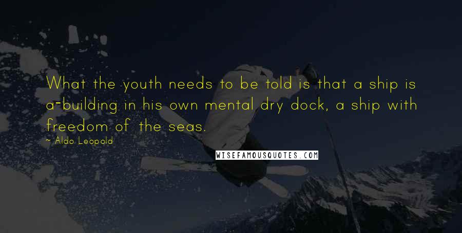 Aldo Leopold Quotes: What the youth needs to be told is that a ship is a-building in his own mental dry dock, a ship with freedom of the seas.