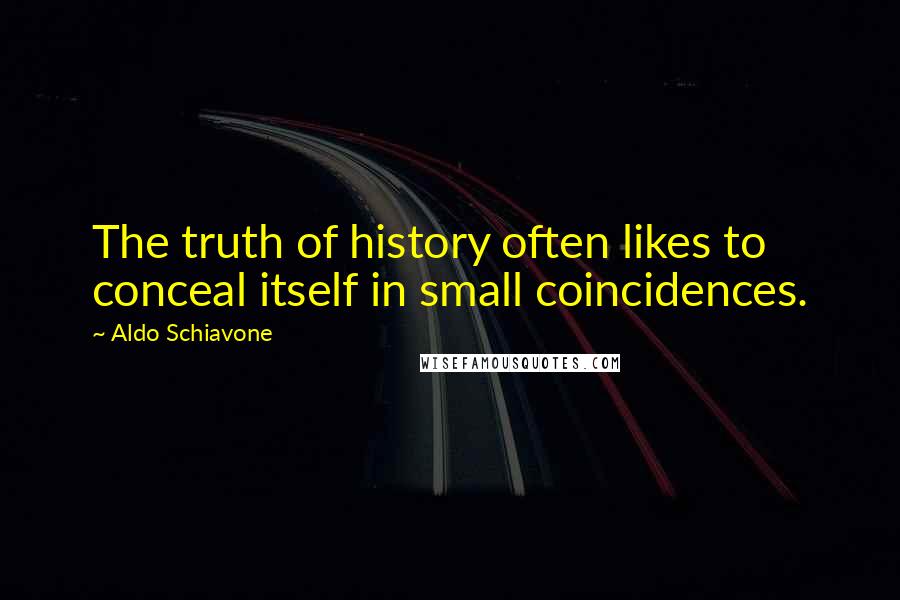 Aldo Schiavone Quotes: The truth of history often likes to conceal itself in small coincidences.