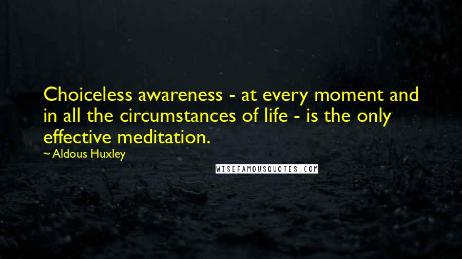 Aldous Huxley Quotes: Choiceless awareness - at every moment and in all the circumstances of life - is the only effective meditation.